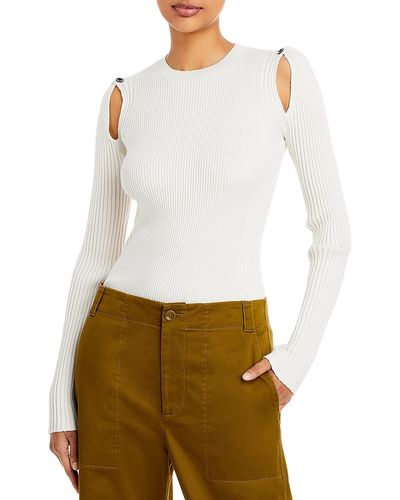 Proenza Schouler Ribbed Knit Crewneck Pullover Sweater - White