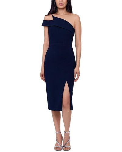 Xscape Knit One Shoulder Midi Dress - Blue