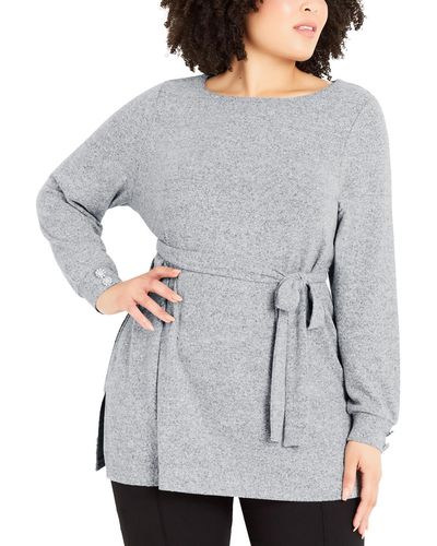 Evans Plus Heathered Embelished Pullover Top - Gray