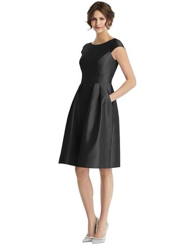 Alfred Sung Cap Sleeve Pleated Cocktail Dress With Pockets - Black