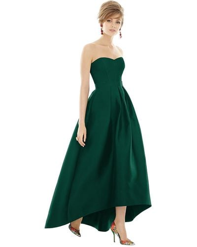 Alfred Sung Strapless Satin High Low Dress With Pockets - Green