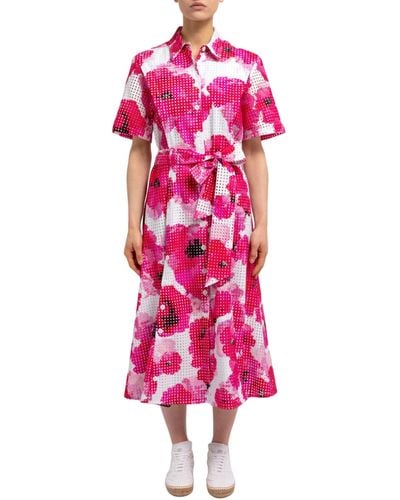 Prabal Gurung Floral Short Sleeve Shirt Dress - Pink