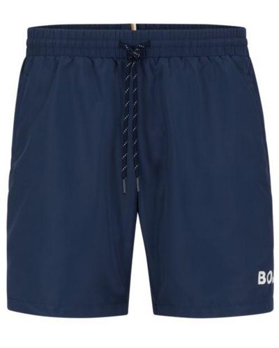 BOSS Quick-drying Swim Shorts With Logo And Piping - Blue