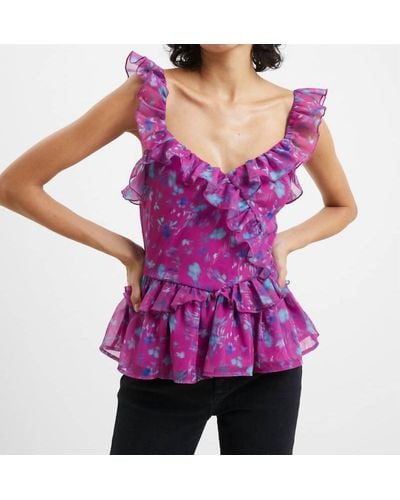 French Connection Aden Bai Lurex Frill Cami Top - Purple