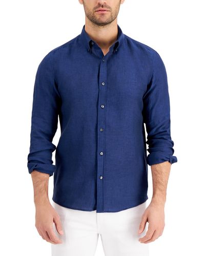 Michael Kors Men's Slim-Fit Trim Stretch Gingham Shirt in Sea Blue