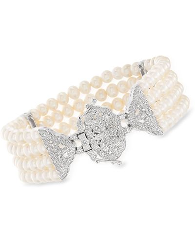 Ross-Simons 4.5-5mm Cultured Pearl And . Diamond Multi-strand Bracelet - White