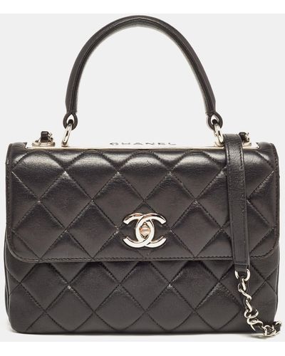 Chanel Quilted Leather Small Trendy Cc Flap Top Handle Bag - Black