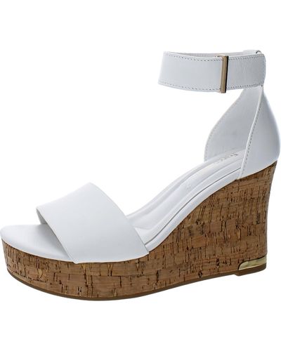 Franco Sarto Cle Cor Leather Ankle Strap Wedge Sandals - White