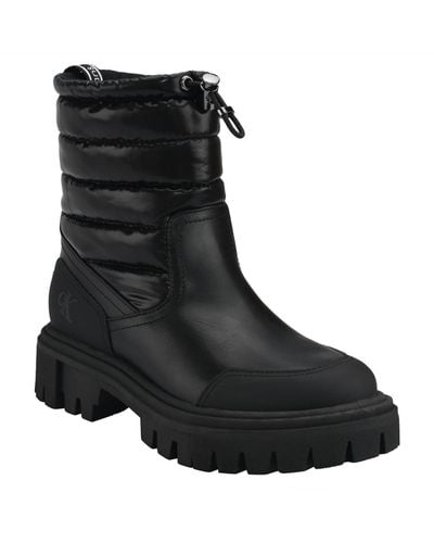 Calvin Klein Relika Faux Leather lugged Sole Winter & Snow Boots - Black