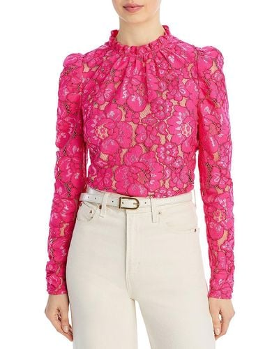 Wayf Lace Long Sleeve Blouse - Red