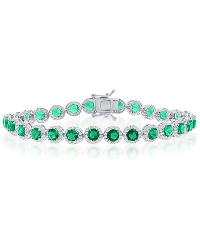 Simona Sterling Silver Round Halo White & Simulated Ruby Linked Bracelet - Green