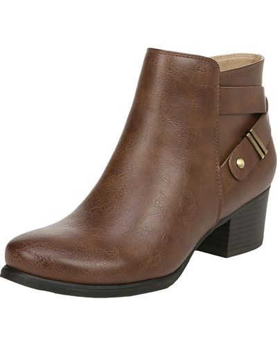 SOUL Naturalizer Calm Faux Leather Stacked Heel Ankle Boots - Brown