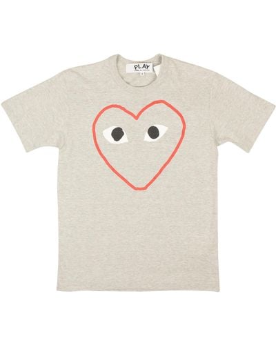 Comme des Garçons Play Heather Gray Red Heart Logo T-shirt - White