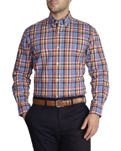 Tailorbyrd Plaid Cotton Stretch Long Sleeve Shirt - Red