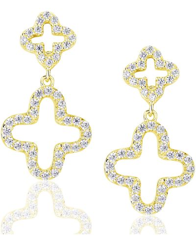 Suzy Levian Cubic Zirconia Golden Sterling Silver Double Clover Dangle Earrings - Yellow