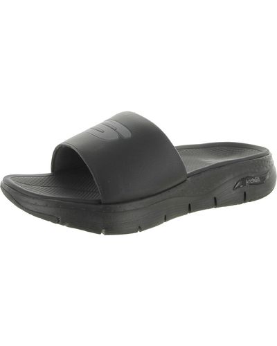 Skechers Faux Leather Cushioned Footbed Slide Sandals - Black