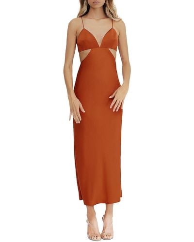 Significant Other Floral Print Cut Out Midi Dress - Orange