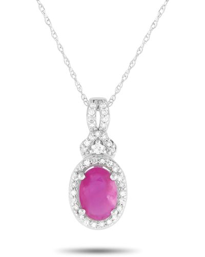 Non-Branded Lb Exclusive 14k White Gold 0.15ct Diamond And Ruby Pendant Necklace Pd4-15738wru - Pink