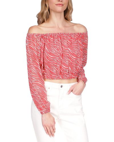MICHAEL Michael Kors Cropped Long Sleeve Off The Shoulder - Pink