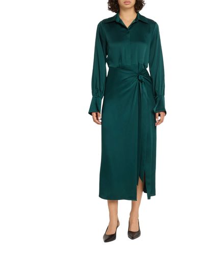 Jonathan Simkhai Samba Long Sleeve Draped Satin Dress - Green