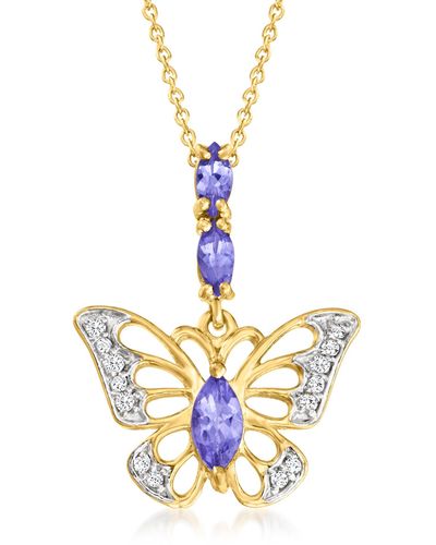 Ross-Simons Tanzanite And . White Topaz Butterfly Pendant Necklace - Metallic
