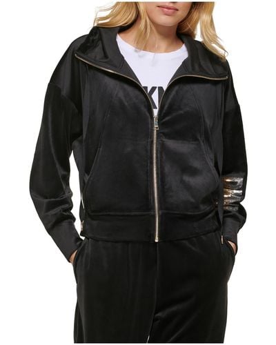 DKNY Velour Sequined Zip Hoodie - Black