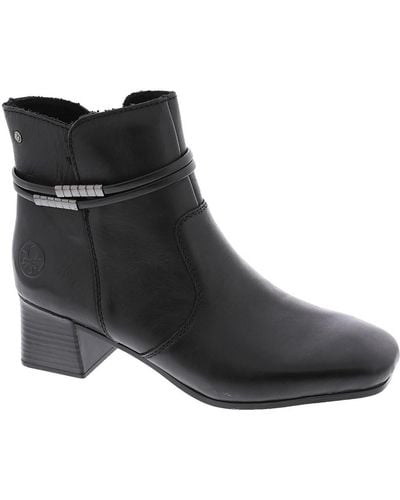 Rieker Susi 73 Leather Square Toe Ankle Boots - Black