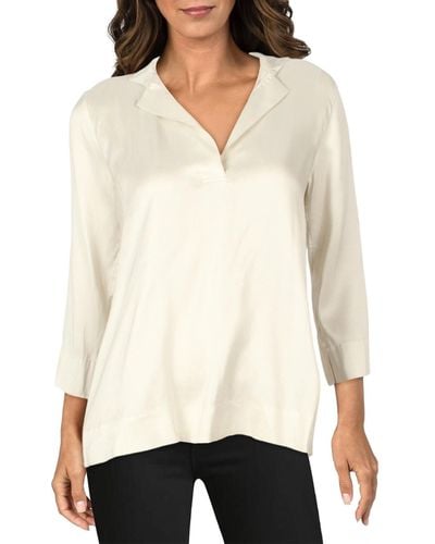 Eileen Fisher Petites Silk Stand Collar Blouse - White