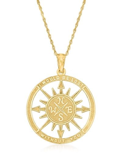 Ross-Simons 14kt Yellow Gold Compass Pendant Necklace - Metallic