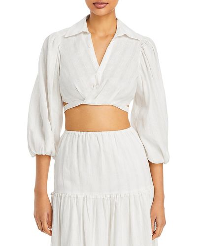 Significant Other Jordan Linen Blend Collar Cropped - White