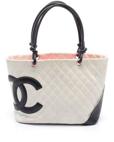 Chanel Cambon Line Large Shoulder Bag Tote Bag Leather - White