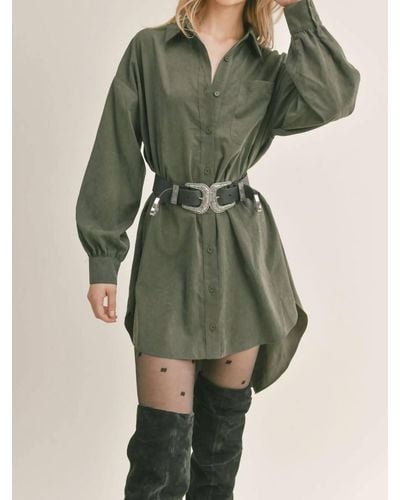 Sage the Label Dominique Oversized A Line Shirt Dress - Green