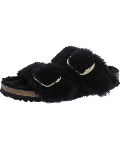 Birkenstock Arizona Shearling Cork Buckle Footbed Sandals - Black