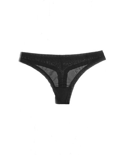 Blush Lingerie Mesh Lace Trim Thong Panty - Black