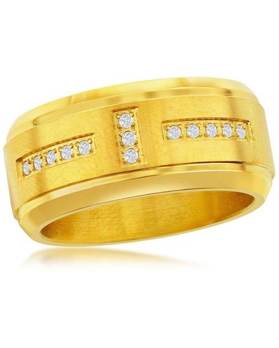 Black Jack Jewelry Stainless Steel Gold Band Cz Ring - Yellow