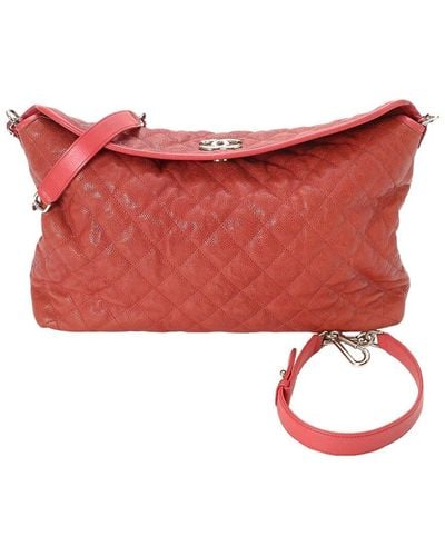 Chanel Orange Quilted Lambskin Leather Cc Chain Tote (authentic Pre-owned) - Red