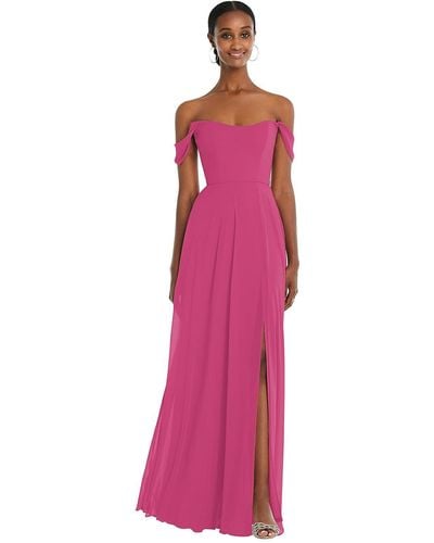 After Six Off-the-shoulder Basque Neck Maxi Dress With Flounce Sleeves - Pink