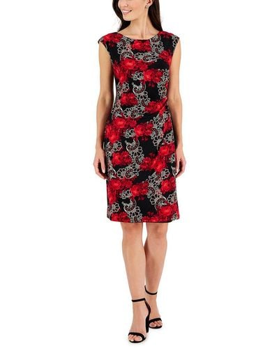 Connected Apparel Faux Wrap Midi Sheath Dress - Red