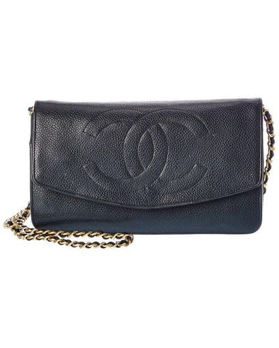 Chanel Dark Green Caviar Leather Cc Timeless Wallet On Chain (authentic - Gray