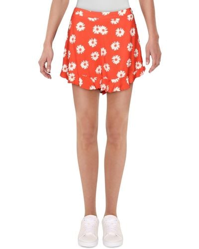 Lush High Waist Floral Casual Shorts - Red