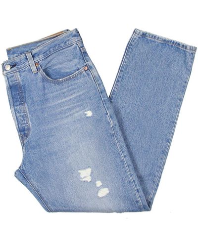 Levi's 501 Button Fly Distressed Straight Leg Jeans - Blue