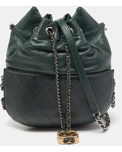 Chanel Quilted Leather Small Gabrielle Bucket Bag - Green