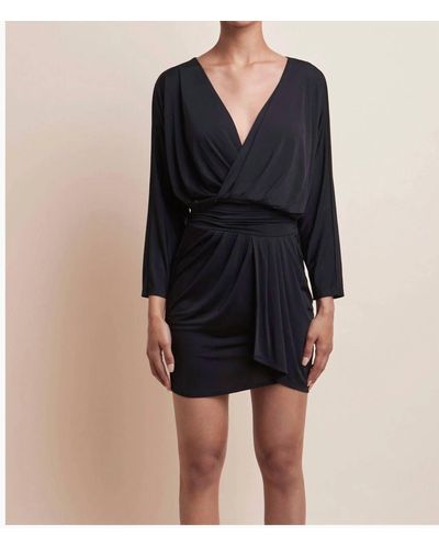 Krisa Drape Skirt Surplice Dress - Black