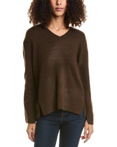 Vince Camuto Contrast Color Chain Stitch Sweater - Brown