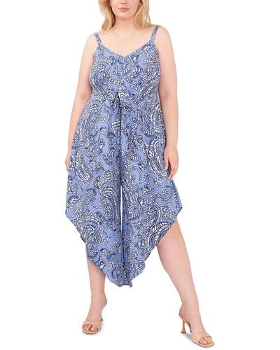 Vince Camuto Plus Printed Ruffled Jumpsuit - Blue
