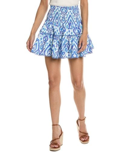 Sail To Sable Smocked Waist Linen-blend Mini Skirt - Blue