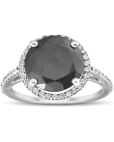 Pompeii3 3 1/3 Ct Black Diamond Halo Engagement Ring - Gray
