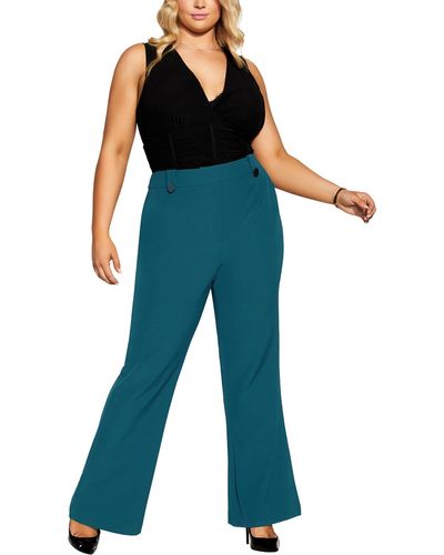City Chic Solid Polyester Wide Leg Pants - Blue