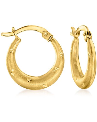 Ross-Simons 14kt Yellow Satin And Polished Star-pattern Hoop Earrings - Metallic