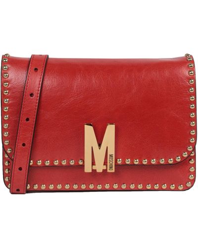 Moschino M Logo Studded Shoulder Bag - Red